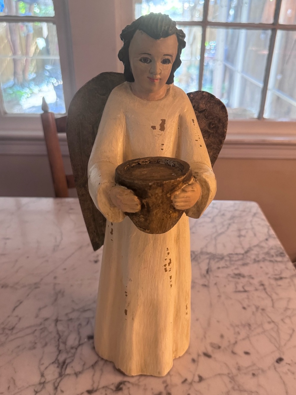 Pottery barn carved angel votive holder, 15x6, nwt